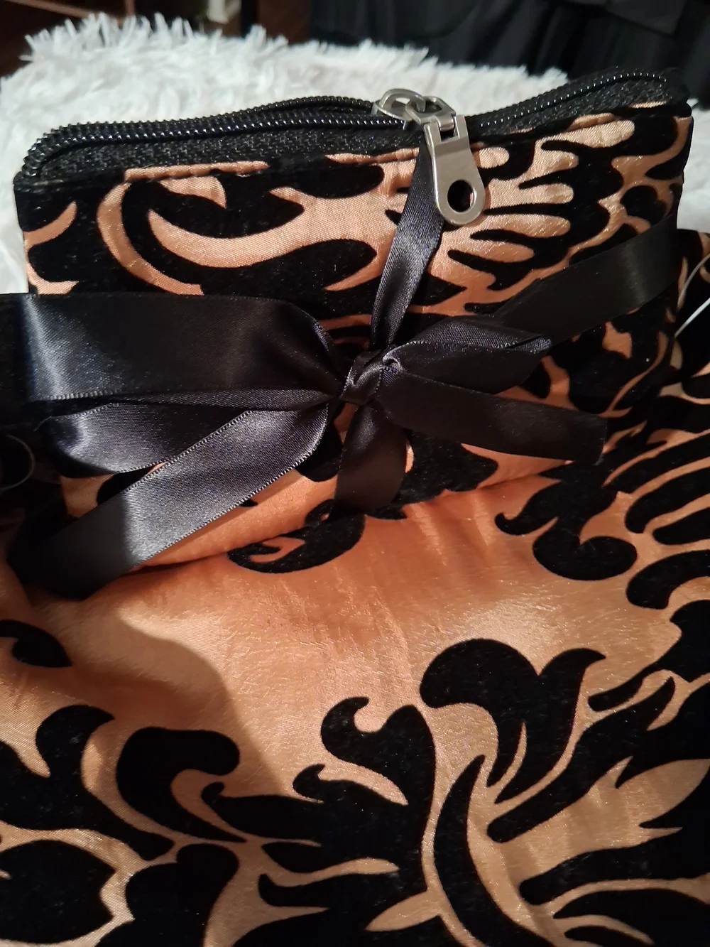 Black Velvet Ribbon 2 Pc Make Up Bag- Gold and Black NWT
